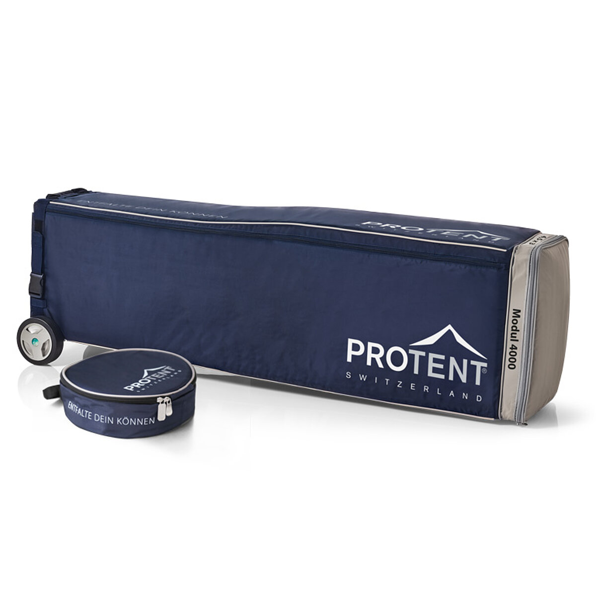 Our transport bag for maximum comfort. A Pro-Tent transport bag lies on the side of the floor.