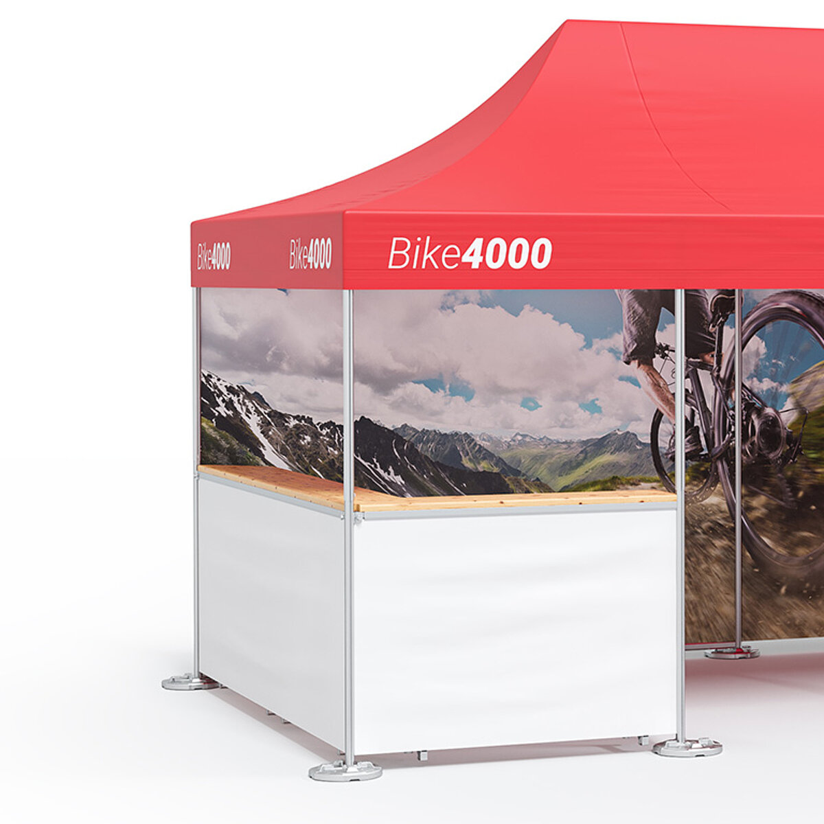 Receive your guests at our high-quality bar counter. A bar counter is used in a folding tent from Pro-Tent.